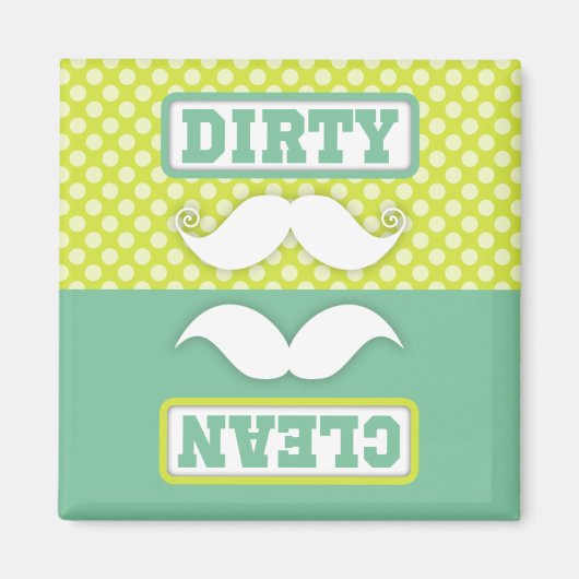 Green Polka Dot Pattern Mustache Clean Dirty Magnet (Vorne)