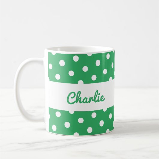 Green Polka Dot Retro Gemustert Stylish Custom Kaffeetasse (Links)