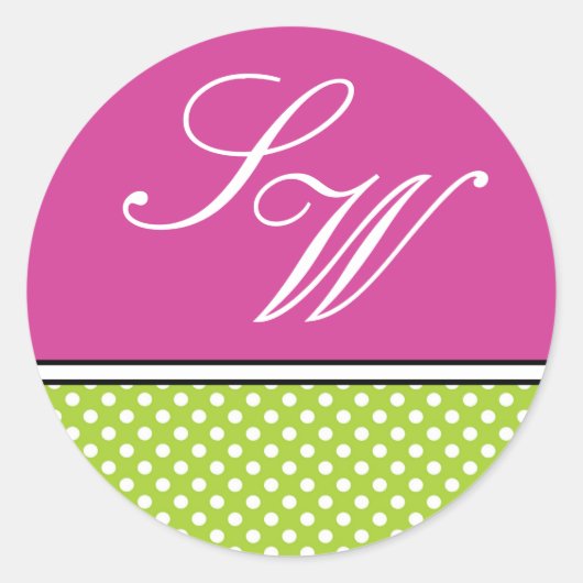 Green Polka Dot und rosa Hochzeitsticker Runder Aufkleber (Vorderseite)