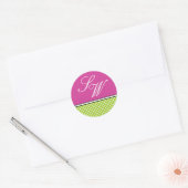 Green Polka Dot und rosa Hochzeitsticker Runder Aufkleber (Umschlag)
