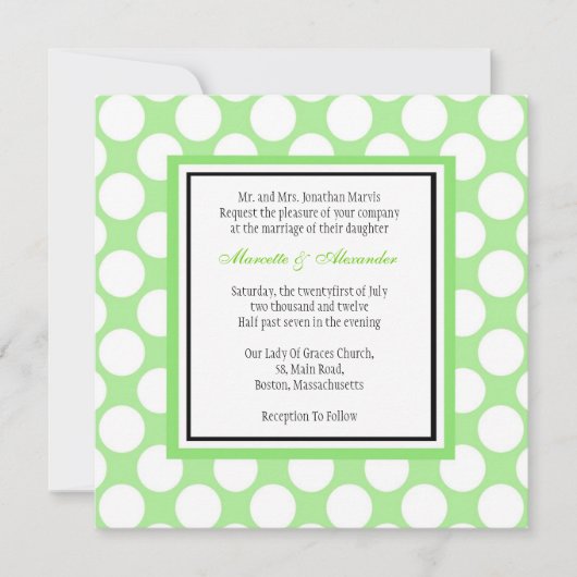 Green Polka Dot Wedding Einladung (Vorderseite)