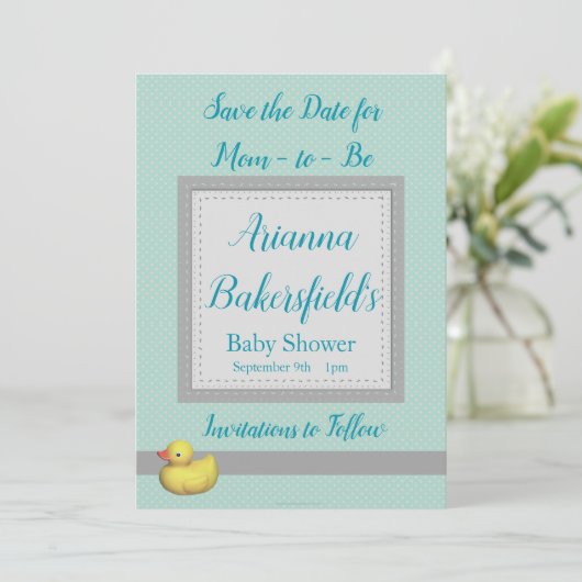 Green Polka Dots Baby Dusche Save The Date (Stehend Vorderseite)