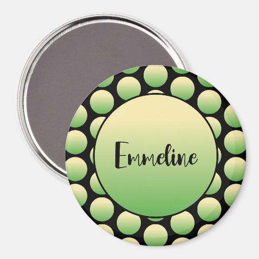 Green Polka Dots Black Script Name Magnet (Vorderseite/Rückseite)