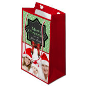 Green Polka Dots Festive Custom Foto Weihnachten Kleine Geschenktüte (Vorderseite Schrägansicht)