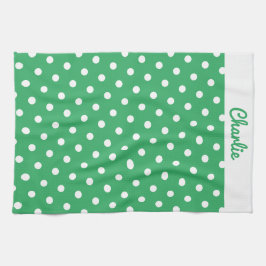 Green Polka Dots Muster Stilvoll Personalisiert Geschirrtuch