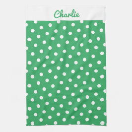 Green Polka Dots Muster Stilvoll Personalisiert Geschirrtuch