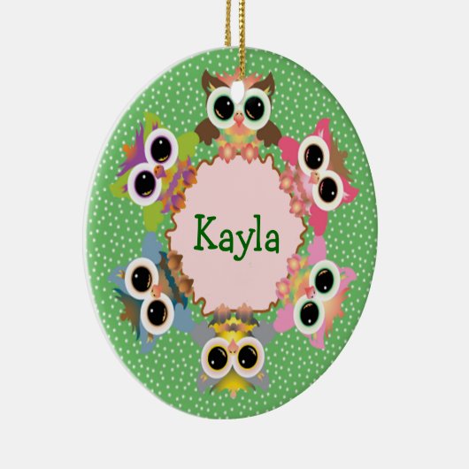 Green Polka Dots Owl Kranz Keramik Ornament (Rechts)