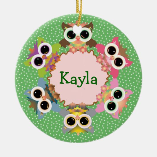 Green Polka Dots Owl Kranz Keramik Ornament (Vorne)