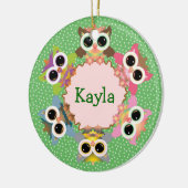 Green Polka Dots Owl Kranz Keramik Ornament (Links)