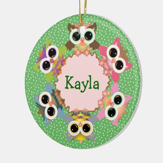 Green Polka Dots Owl Kranz Keramik Ornament (Links)