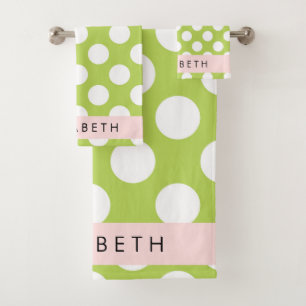Green Polka Dots, Polka Dot Pattern, Ihr Name Badhandtuch Set