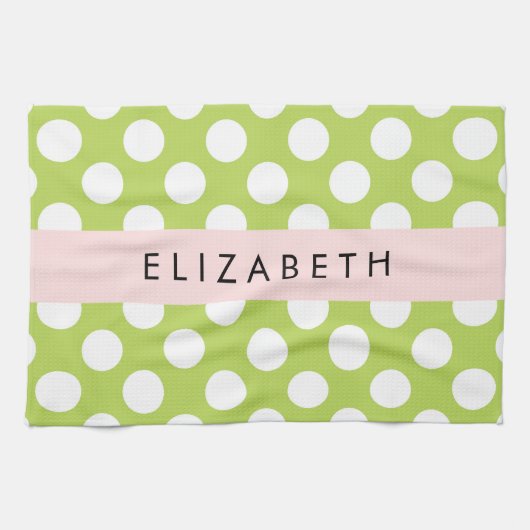 Green Polka Dots, Polka Dot Pattern, Ihr Name Geschirrtuch (Horizontal)