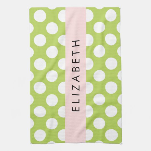 Green Polka Dots, Polka Dot Pattern, Ihr Name Geschirrtuch (Vertikal)
