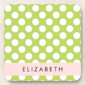 Green Polka Dots, Polka Dot Pattern, Ihr Name Getränkeuntersetzer (Vorderseite)