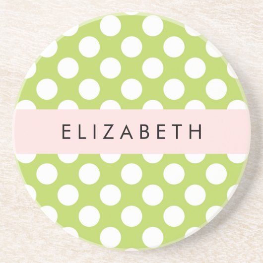 Green Polka Dots, Polka Dot Pattern, Ihr Name Getränkeuntersetzer (Vorne)