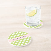 Green Polka Dots, Polka Dot Pattern, Ihr Name Getränkeuntersetzer (Seite)
