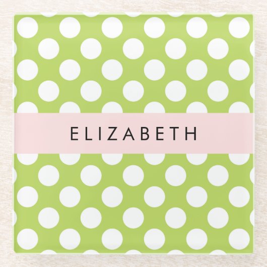 Green Polka Dots, Polka Dot Pattern, Ihr Name Glasuntersetzer (Vorderseite)