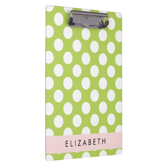 Green Polka Dots, Polka Dot Pattern, Ihr Name Klemmbrett (Rechts)