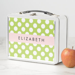 Green Polka Dots, Polka Dot Pattern, Ihr Name Metall Brotdose