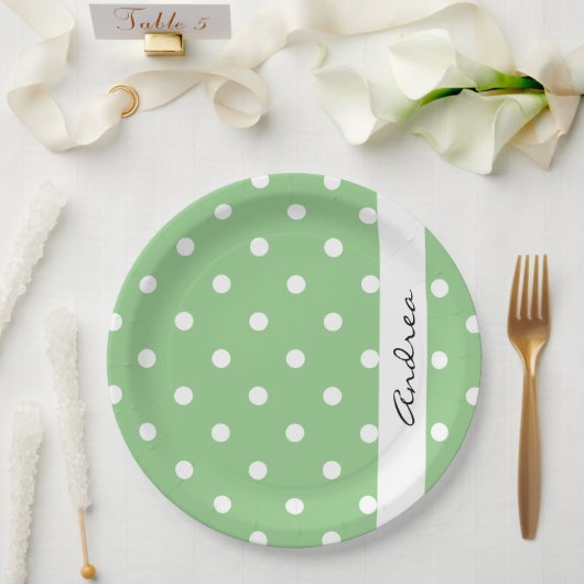 Green Polka Dots, Polka Dot Pattern, Ihr Name Pappteller (Hochzeit)