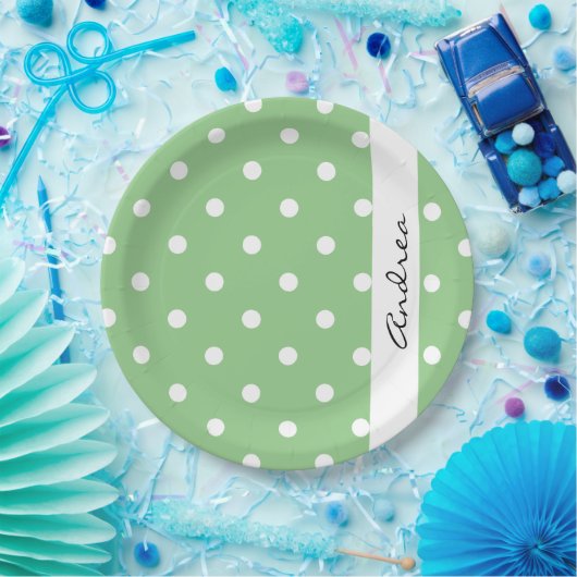 Green Polka Dots, Polka Dot Pattern, Ihr Name Pappteller (Party)