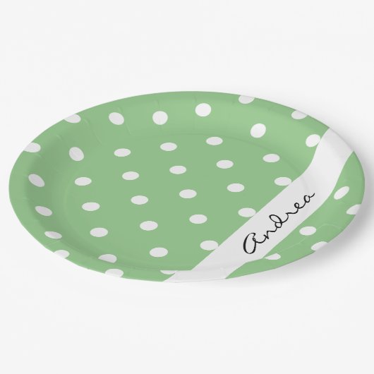 Green Polka Dots, Polka Dot Pattern, Ihr Name Pappteller (Schrägansicht)