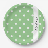 Green Polka Dots, Polka Dot Pattern, Ihr Name Pappteller (Vorderseite)