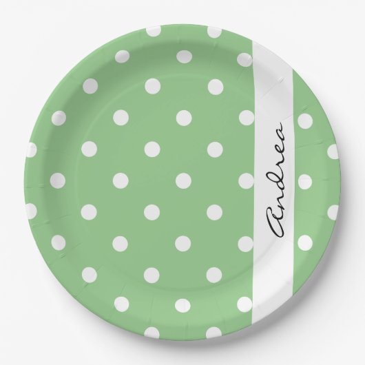 Green Polka Dots, Polka Dot Pattern, Ihr Name Pappteller (Vorderseite)