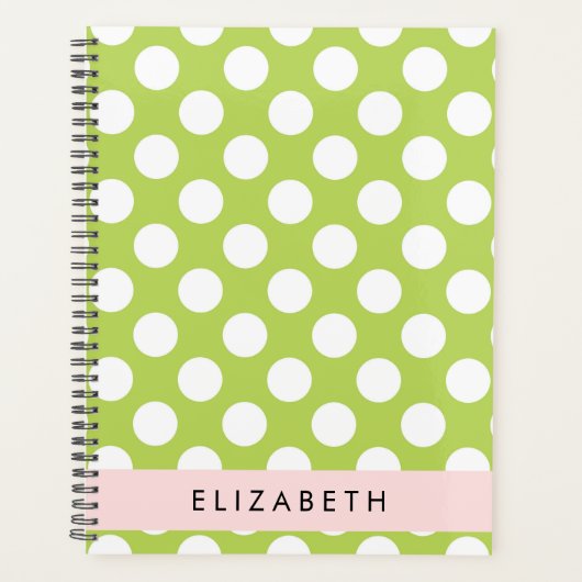 Green Polka Dots, Polka Dot Pattern, Ihr Name Planer (Vorderseite)