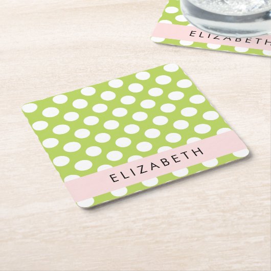 Green Polka Dots, Polka Dot Pattern, Ihr Name Rechteckiger Pappuntersetzer (angewinkelt)