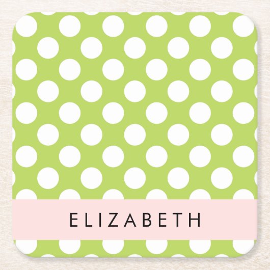 Green Polka Dots, Polka Dot Pattern, Ihr Name Rechteckiger Pappuntersetzer (Vorderseite)