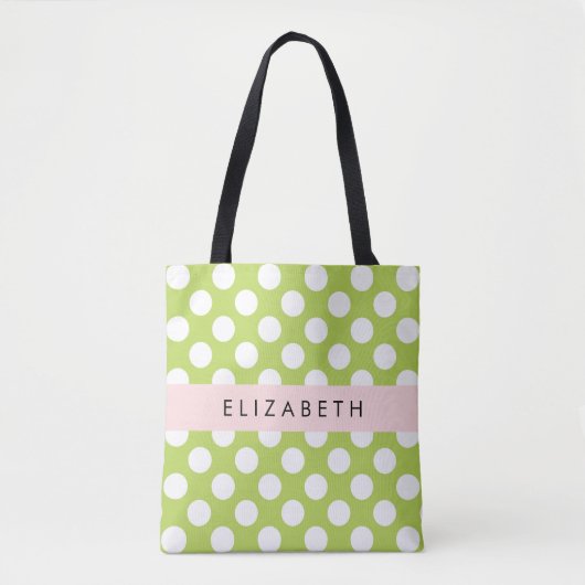 Green Polka Dots, Polka Dot Pattern, Ihr Name Tasche (Vorderseite)