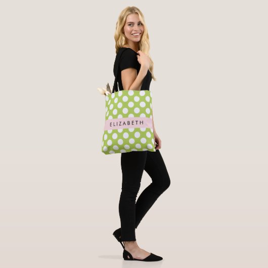 Green Polka Dots, Polka Dot Pattern, Ihr Name Tasche (Am Model)