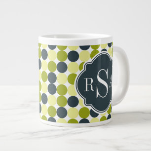 Green Polka Dots und Blue Monogram Jumbo-Tasse
