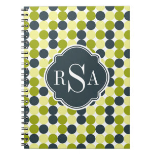 Green Polka Dots und Blue Monogram Notizblock