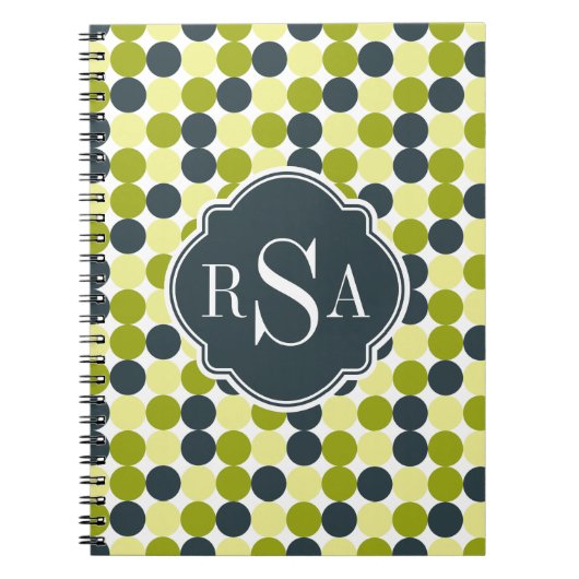 Green Polka Dots und Blue Monogram Notizblock (Vorderseite)