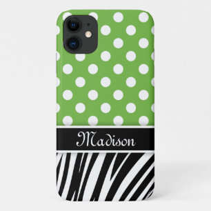 Green Polka Dots Zebra Streifen schwarzer Name Case-Mate iPhone Hülle