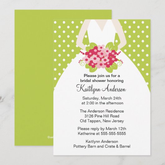 Green Polka Dotted Bride Bridal Dusche Einladung (Vorne/Hinten)