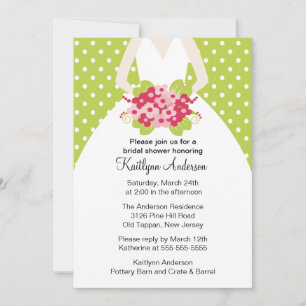 Green Polka Dotted Bride Bridal Dusche Einladung