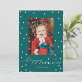 Green Pompom Polka Dot Foto Einladung (Stehend Vorderseite)