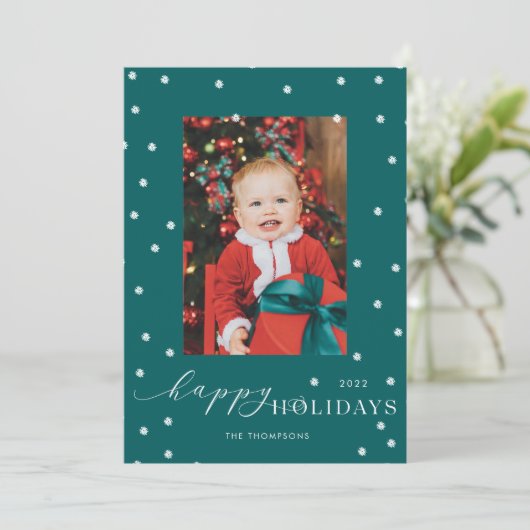 Green Pompom Polka Dot Foto Einladung (Stehend Vorderseite)