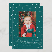 Green Pompom Polka Dot Foto Einladung (Vorne/Hinten)