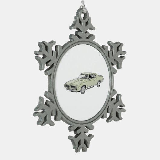 Green Pontiac GTO 1969 Judge Pencil Zeichnend Schneeflocken Zinn-Ornament (Links)