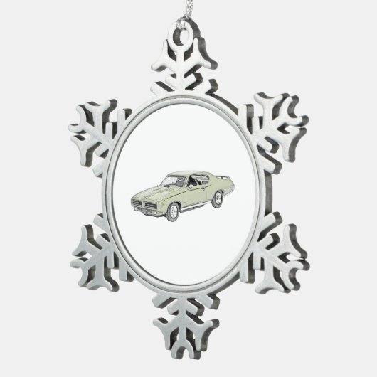 Green Pontiac GTO 1969 Judge Pencil Zeichnend Schneeflocken Zinn-Ornament (Rechts)