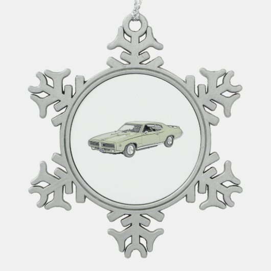 Green Pontiac GTO 1969 Judge Pencil Zeichnend Schneeflocken Zinn-Ornament (Vorderseite)