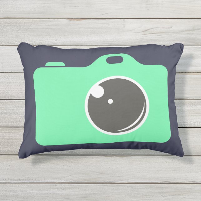 Green Pop Art Camera Blue Kissen Für Draußen (Vorderseite)