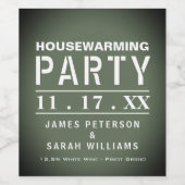 Green Poster Housewarming Party Weinetikett (Einzelnes Label)