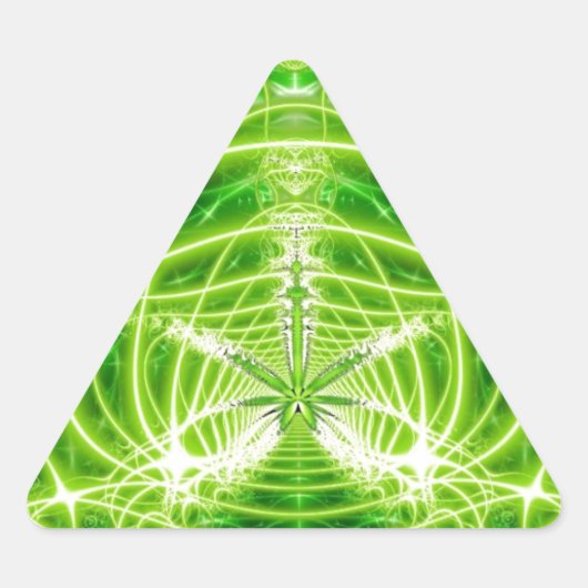 Green Pot Leaf Fraktal Dreieckiger Aufkleber (Vorderseite)