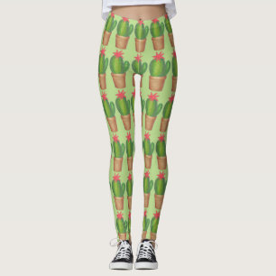 Green Prickly Cactus Potted Pflanze Blume Leggings
