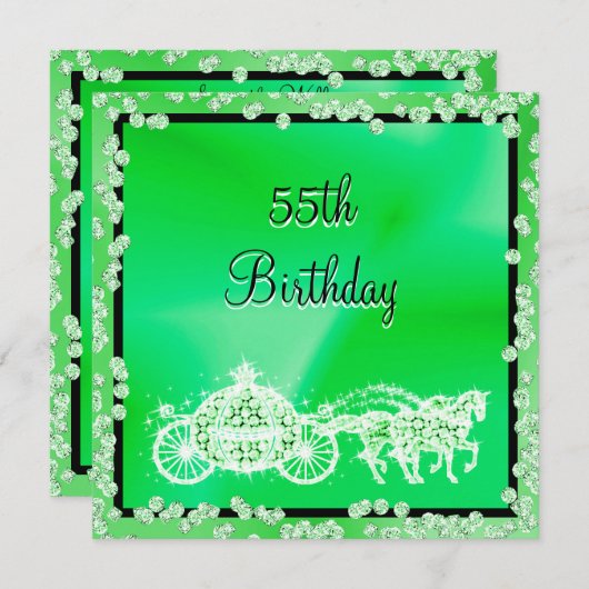 Green Princess Coach & Horses 55. Geburtstag Einladung (Vorne/Hinten)